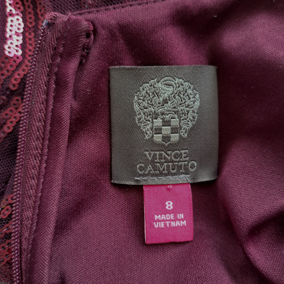 Vince Camuto Burgundy Sequin Cocktail Party Dress Size 8 Sleeveless Shift - Picture 8 of 11